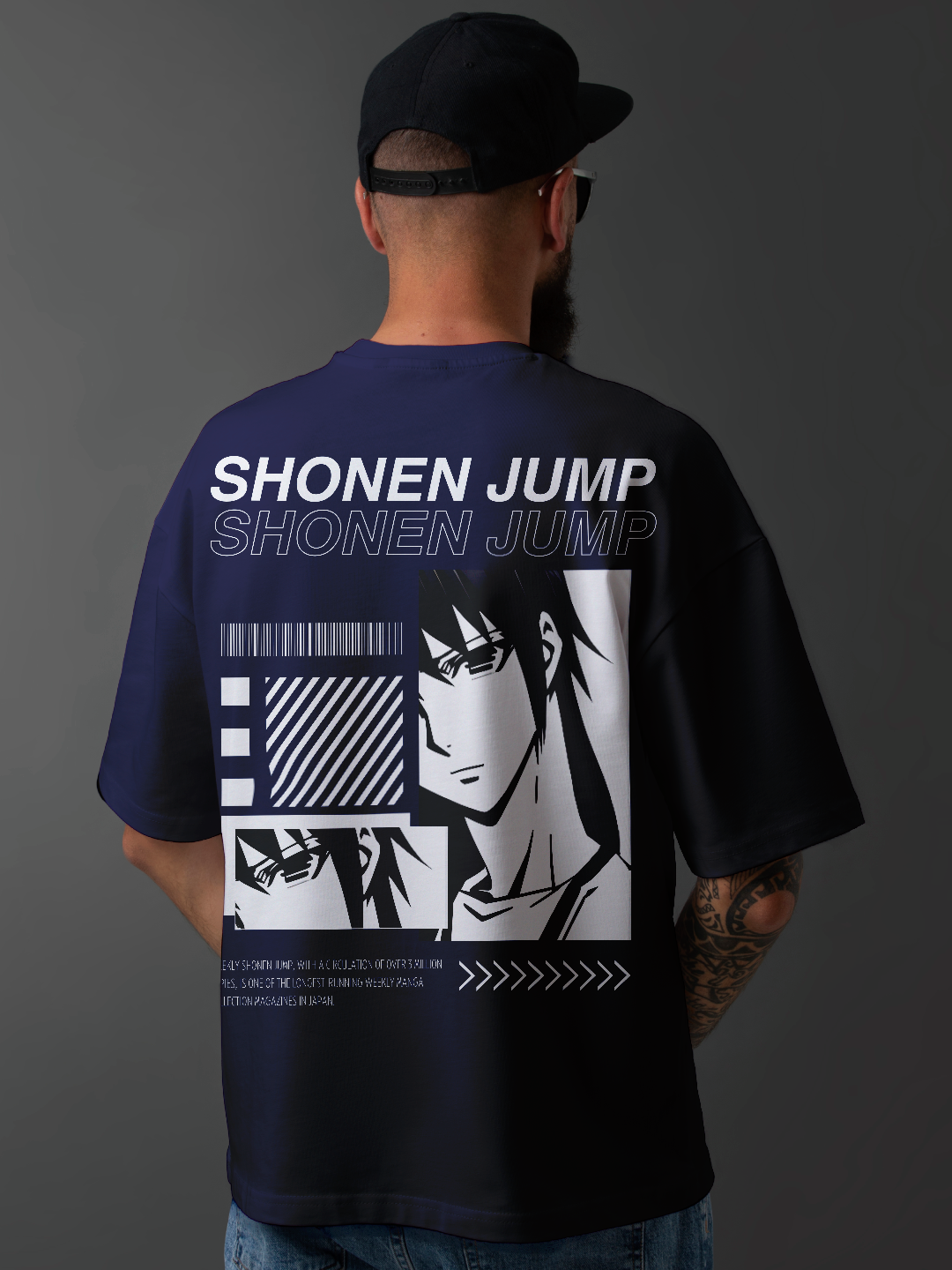 Manga-inspired Loose Fit Tee – Navy Blue Edition