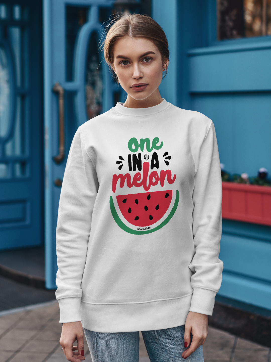 Women's Oversized Sweatshirt with 'One in a melon' Design – White Color Option